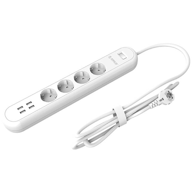 چند راهی 4 خانه برق ارت دار اوریکو با کابل 1٫5 متری Orico ODE-4A4U-EU + شارژر USB