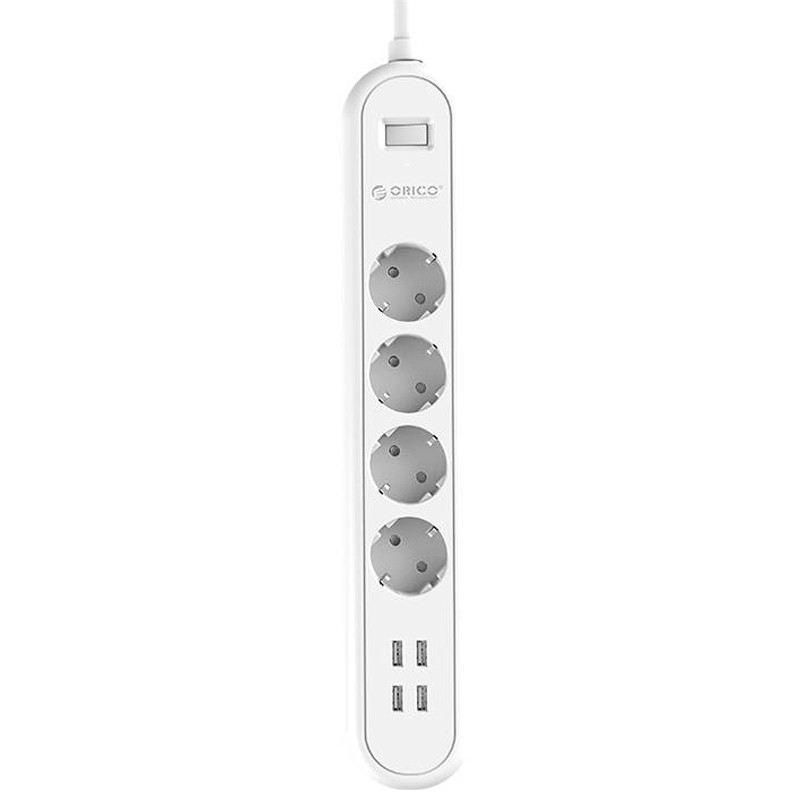 چند راهی 4 خانه برق ارت دار اوریکو با کابل 1٫5 متری Orico ODE-4A4U-EU + شارژر USB