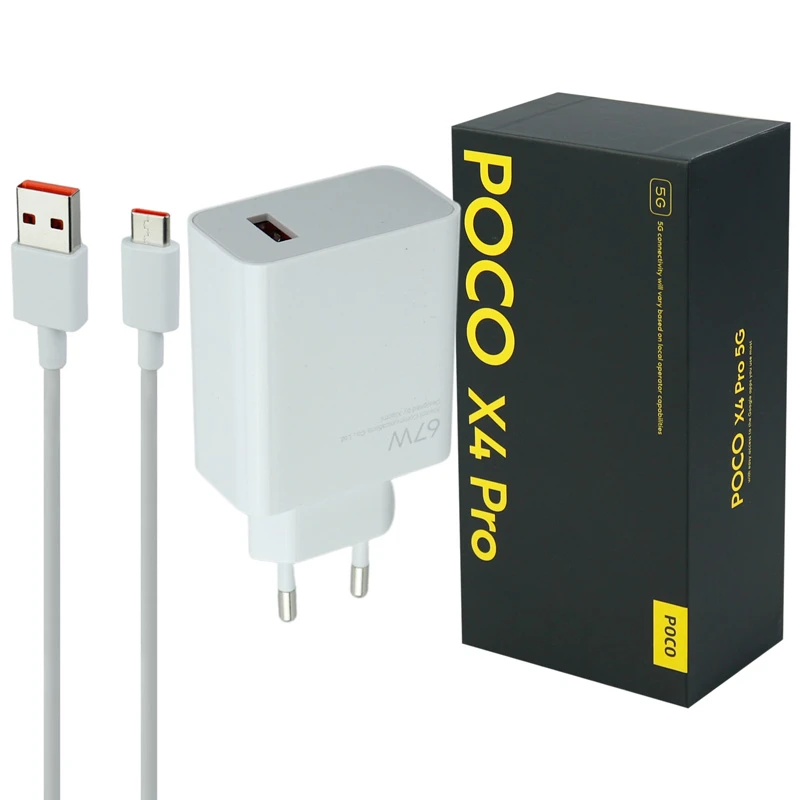 شارژر دیواری فست شارژ POCO X4/X5 Pro 5G 3A PD 67W Type-C + کابل تایپ سی و جعبه گوشی
