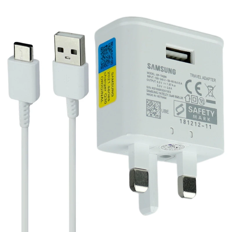 شارژر دیواری 18 وات سامسونگ EP-TA200 QC3.0 PD 2A + کابل تبدیل تایپ سی
