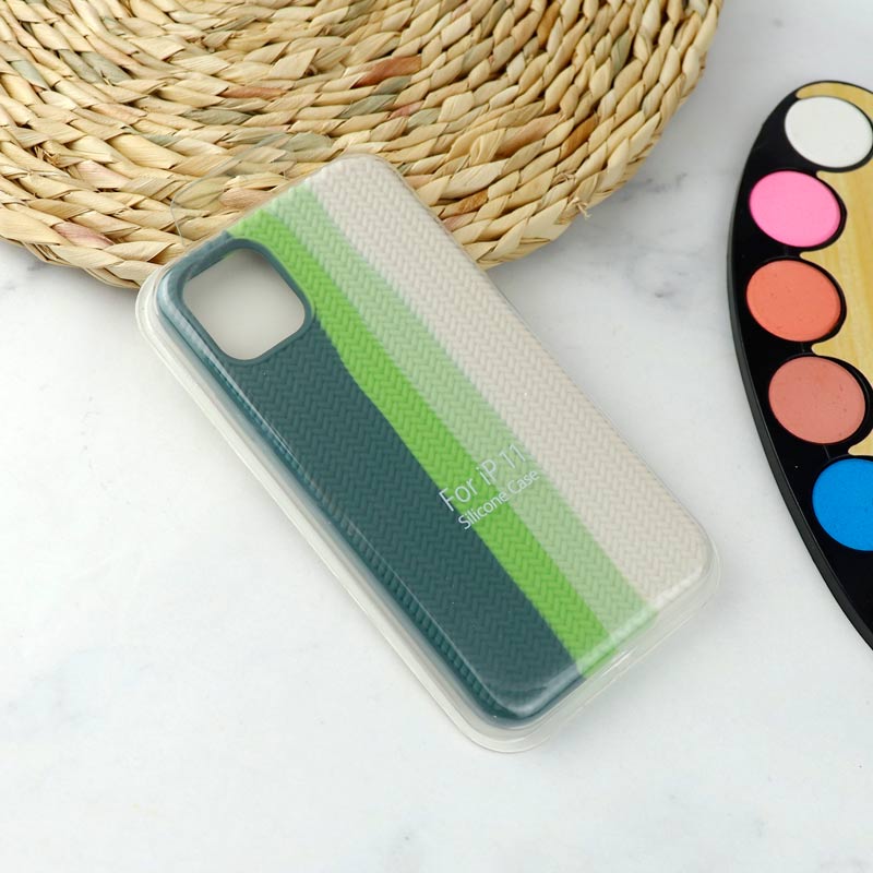قاب سیلیکونی اورجینال رنگین کمانی طرح بافت iPhone 11