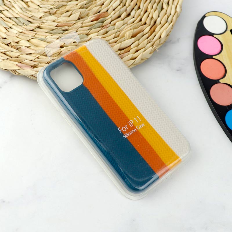 قاب سیلیکونی اورجینال رنگین کمانی طرح بافت iPhone 11