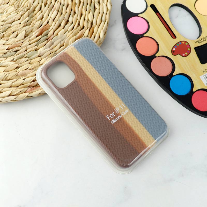 قاب سیلیکونی اورجینال رنگین کمانی طرح بافت iPhone 11