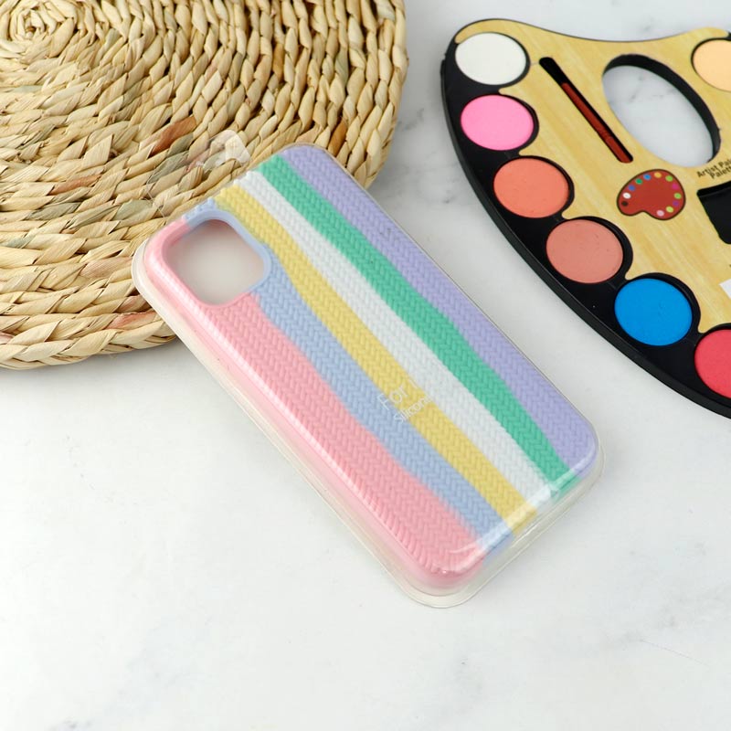 قاب سیلیکونی اورجینال رنگین کمانی طرح بافت iPhone 11