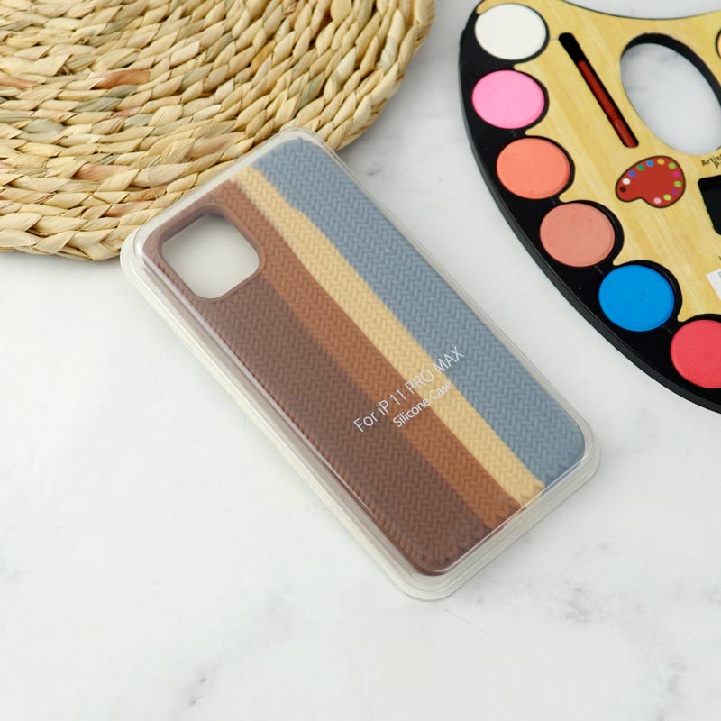 قاب سیلیکونی اورجینال رنگین کمانی طرح بافت iPhone 11 Pro Max
