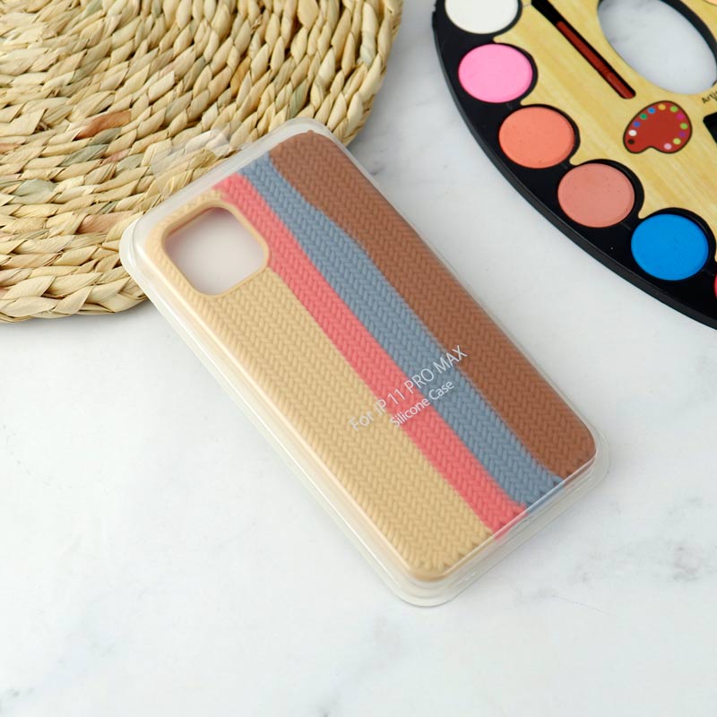 قاب سیلیکونی اورجینال رنگین کمانی طرح بافت iPhone 11 Pro Max