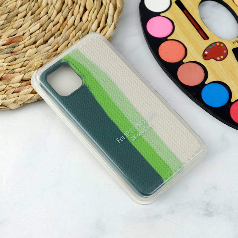 قاب سیلیکونی اورجینال رنگین کمانی طرح بافت iPhone 11 Pro Max