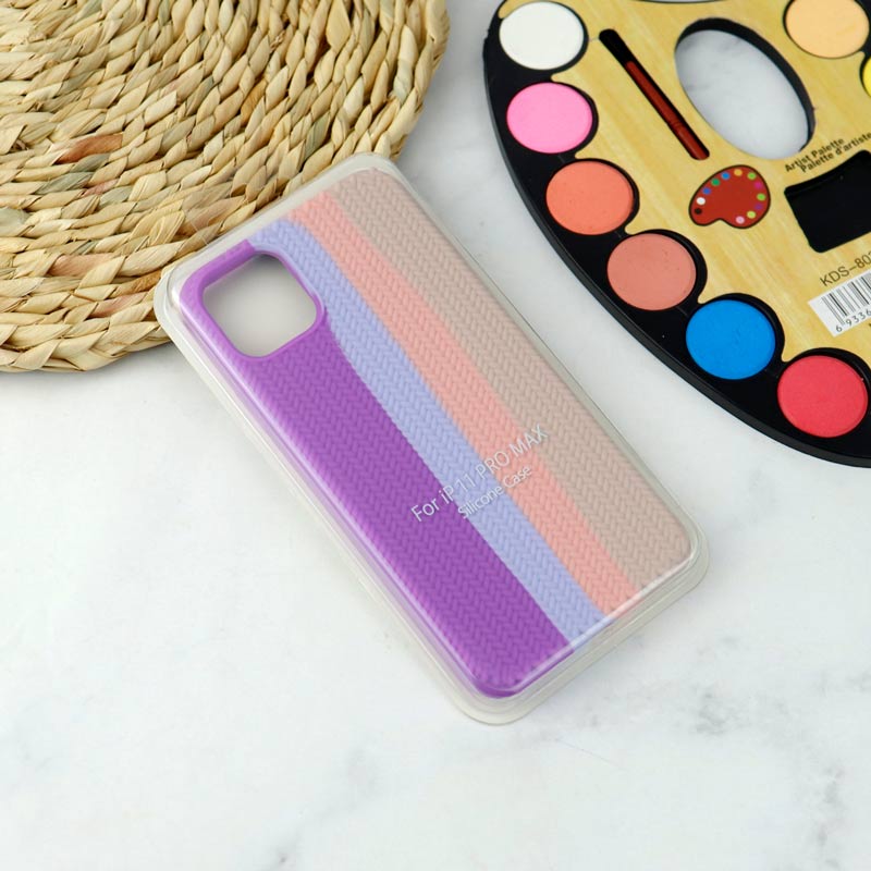 قاب سیلیکونی اورجینال رنگین کمانی طرح بافت iPhone 11 Pro Max