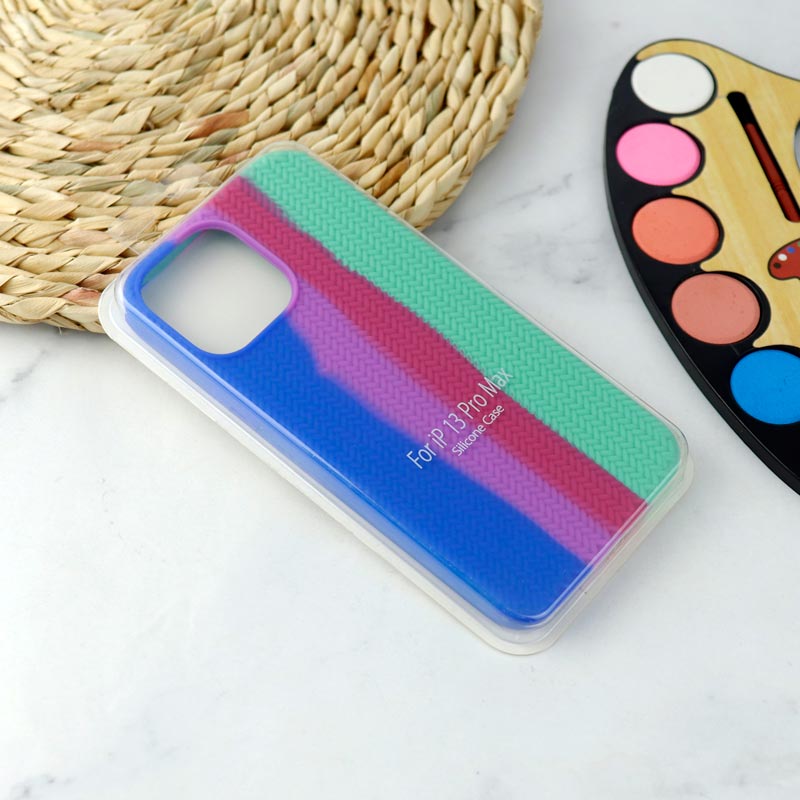 قاب سیلیکونی رنگین کمانی طرح بافت iPhone 13 Pro Max