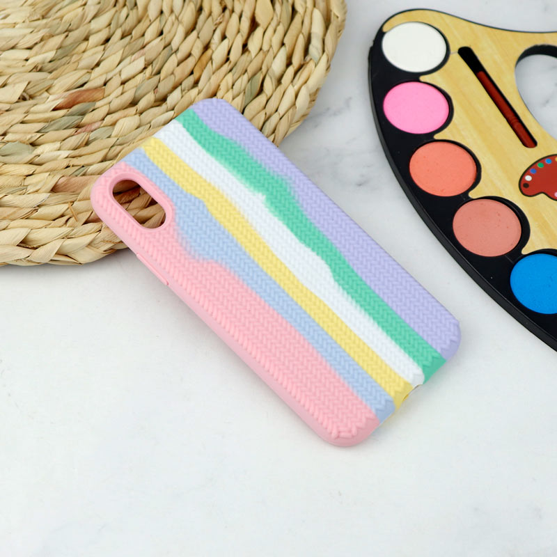 قاب سیلیکونی اورجینال رنگین کمانی طرح بافت iPhone X/XS