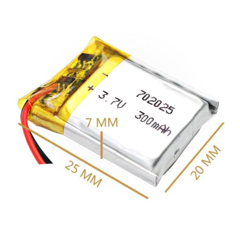 باتری لیتیوم ۳۰۰mAh 25*20*7mm 702025