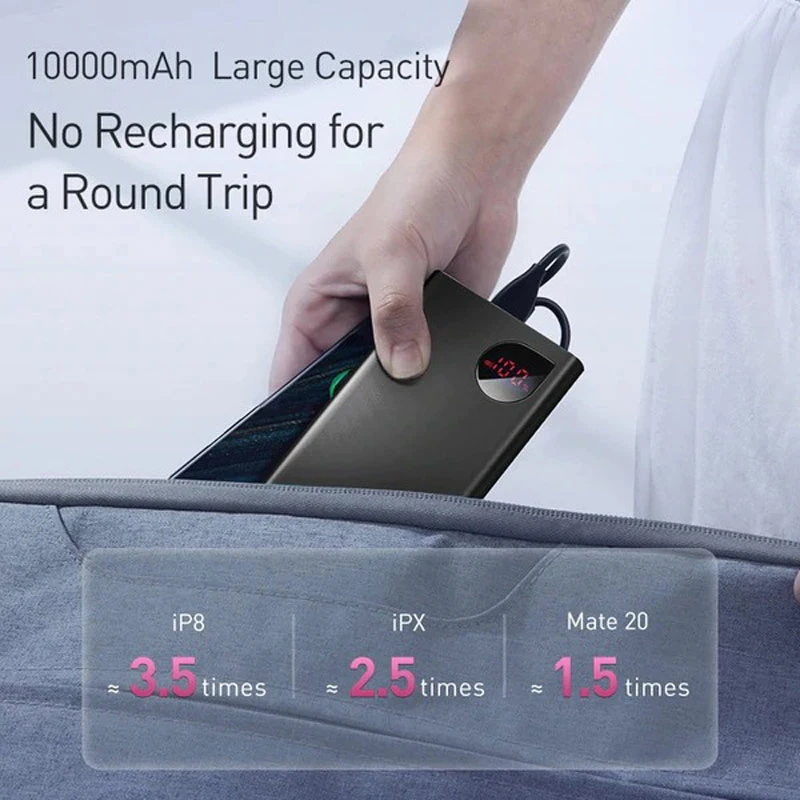 پاور بانک فست شارژ باسئوس PPADM10S QC3.0 PD 22.5W ظرفیت 10000 میلی آمپر ساعت
