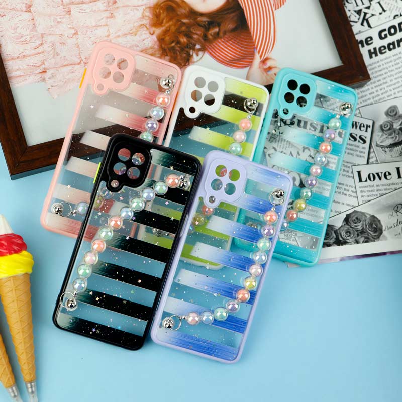 قاب فانتزی بند مرواریدی محافظ لنزدار Samsung Galaxy A22 4G