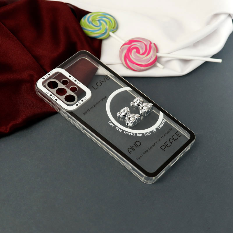 قاب عروسکی خرس نقره ای محافظ لنزدار Samsung Galaxy A52 / A52s