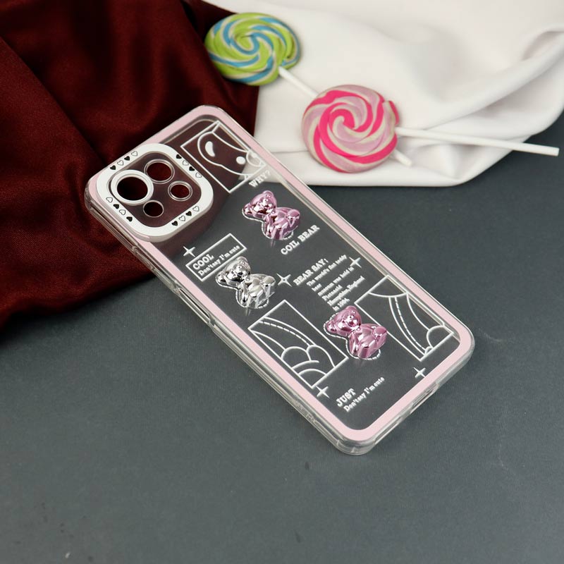 قاب عروسکی خرس نقره ای محافظ لنزدار Xiaomi Mi 11 Lite