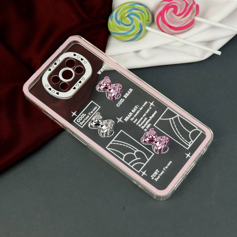 قاب عروسکی خرس نقره ای محافظ لنزدار Xiaomi Poco X3