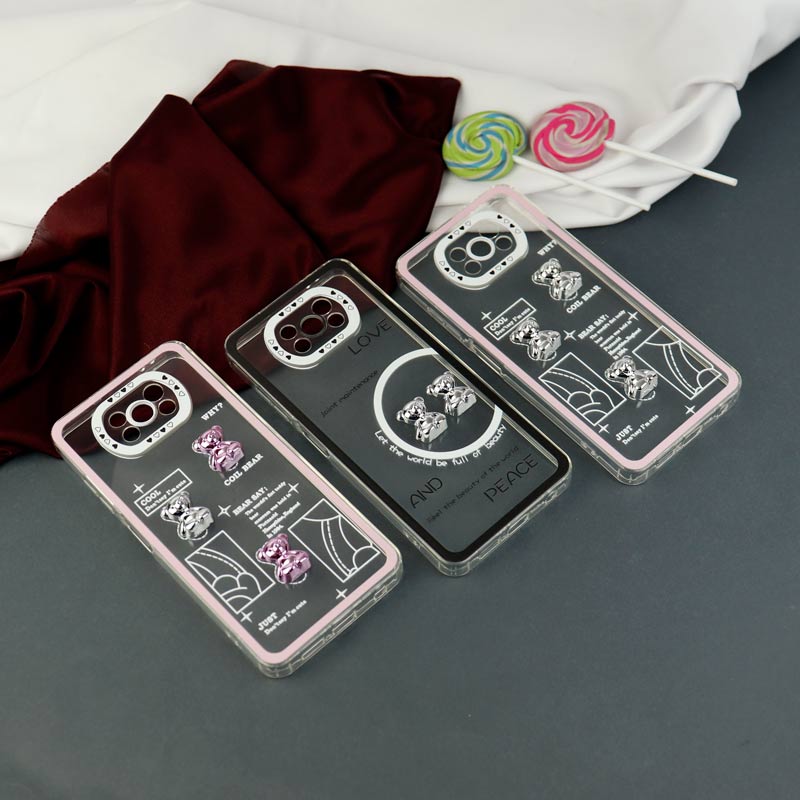 قاب عروسکی خرس نقره ای محافظ لنزدار Xiaomi Poco X3
