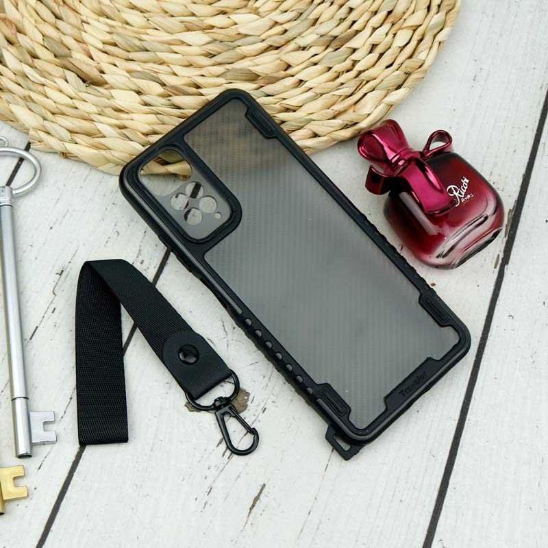 قاب PC Carbon محافظ لنز دار + بند آویز Xiaomi Redmi Note 11