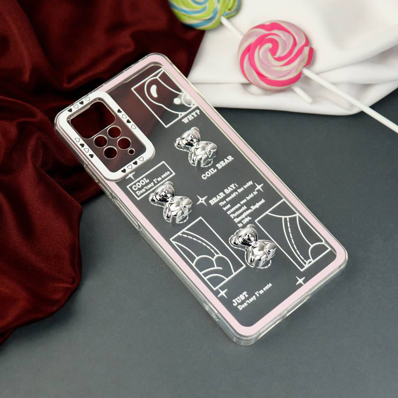 قاب عروسکی خرس نقره ای محافظ لنزدار Xiaomi Redmi Note 11 Pro