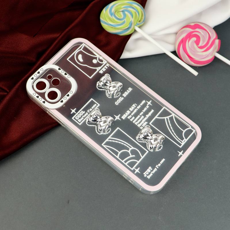 قاب عروسکی خرس نقره ای محافظ لنزدار iPhone 11