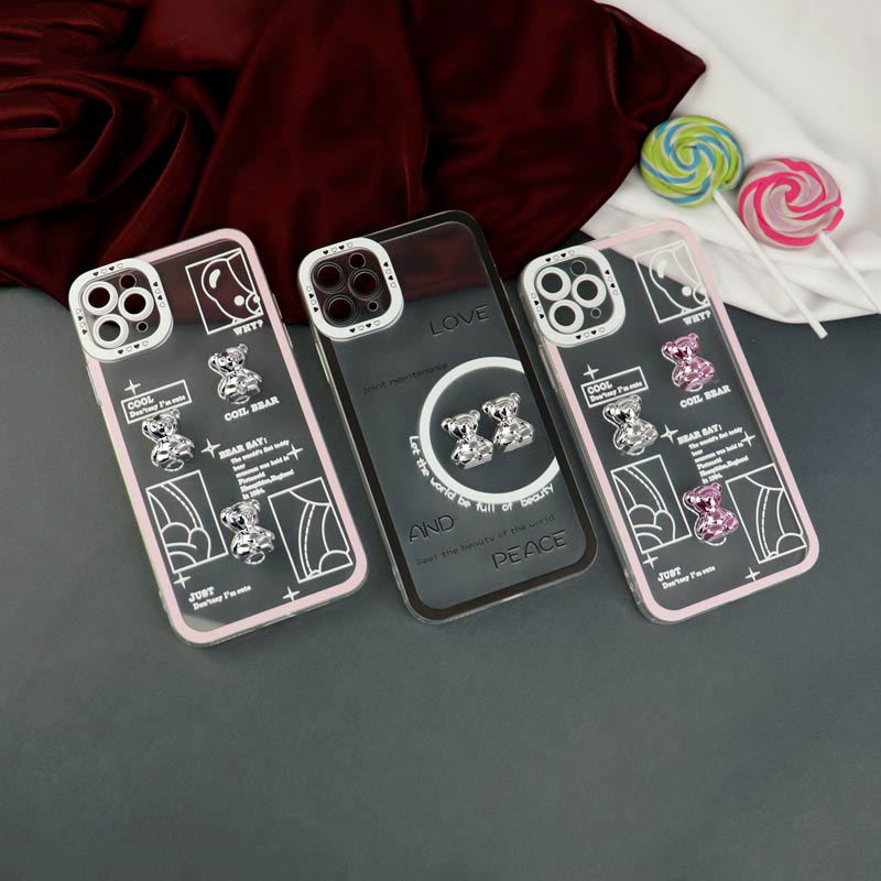 قاب عروسکی خرس نقره ای محافظ لنزدار iPhone 11 Pro Max