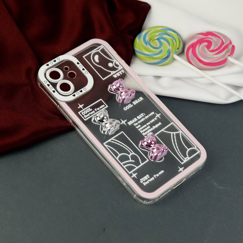 قاب عروسکی خرس نقره ای محافظ لنزدار iPhone 12