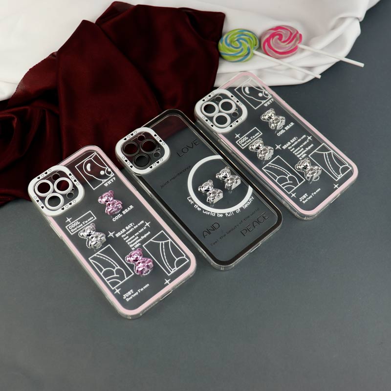 قاب عروسکی خرس نقره ای محافظ لنزدار iPhone 12 Pro Max
