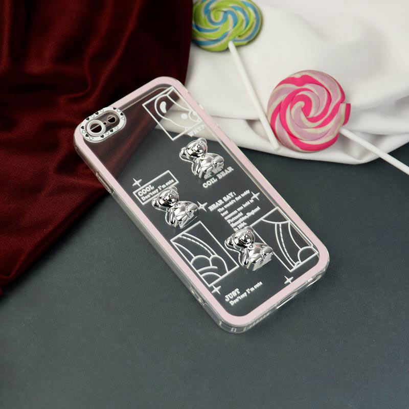 قاب عروسکی خرس نقره ای محافظ لنزدار iPhone 6s