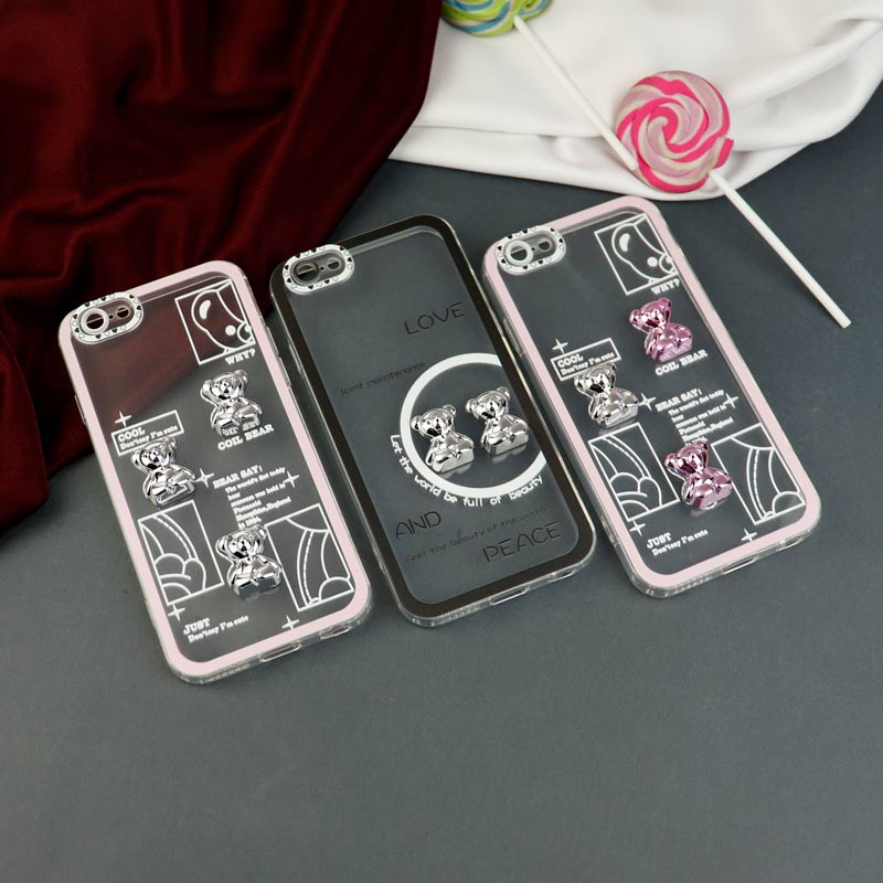 قاب عروسکی خرس نقره ای محافظ لنزدار iPhone 6s