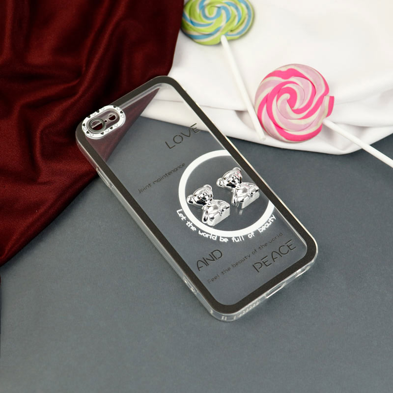 قاب عروسکی خرس نقره ای محافظ لنزدار iPhone 6s