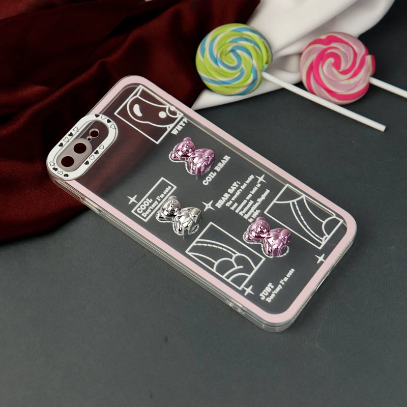قاب عروسکی خرس نقره ای محافظ لنزدار iPhone 7 Plus / 8 Plus