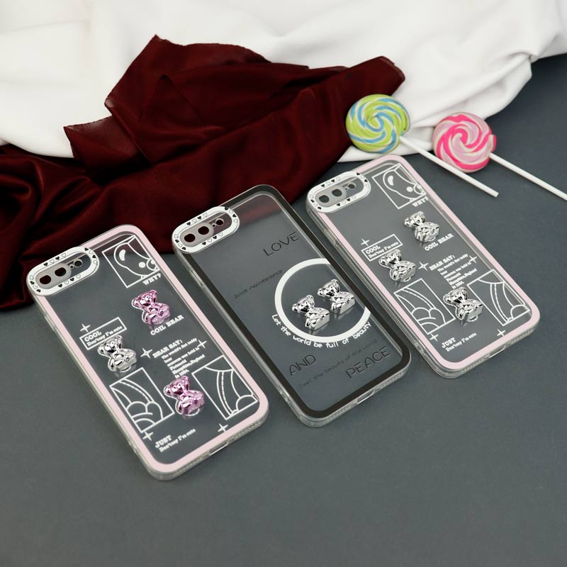 قاب عروسکی خرس نقره ای محافظ لنزدار iPhone 7 Plus / 8 Plus