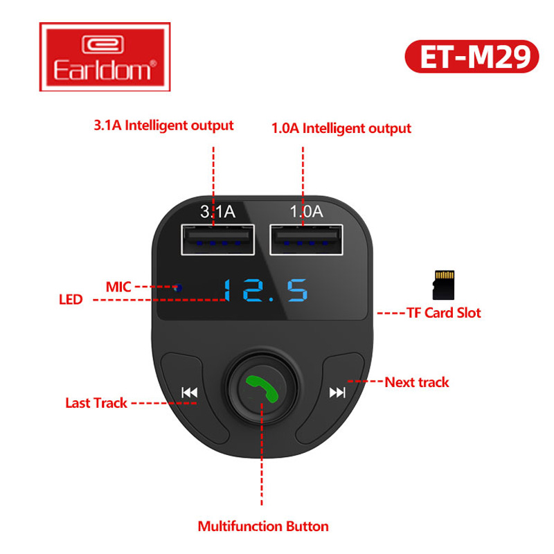 شارژر فندکی + FM Player بلوتوثی Earldom ET-M29
