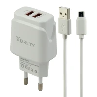 شارژر دیواری فست شارژ Verity AP2122 2Port 2.4A + کابل میکرو یو اس بی