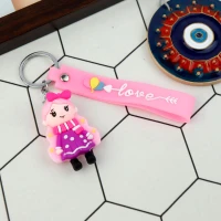 جاکلیدی سیلیکونی + بند آویز دختر مو صورتی سری C