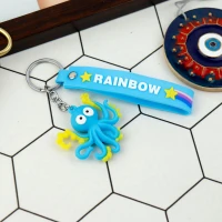 جاکلیدی سیلیکونی + بند آویز هشت پا زرد آبی سری C