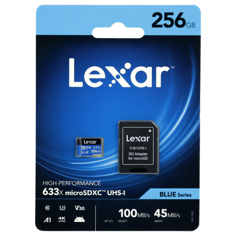 رم میکرو 256 گیگ لکسار Lexar Blue Series 633X A1 V30 U3 C10 100MB/s + خشاب