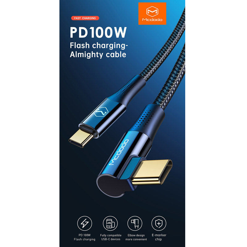 کابل تبدیل فست شارژ Mcdodo CA-8320 Type-C to Type-C PD 100W 5A 1.2m یکسر L