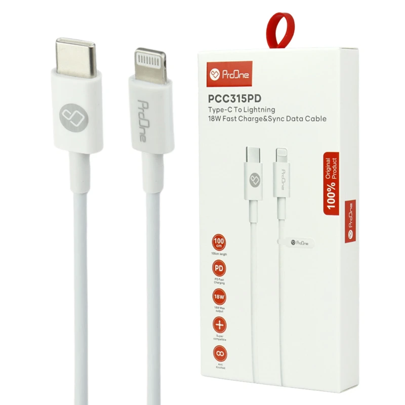 کابل تایپ سی به لایتنینگ فست شارژ 18 وات پرووان PCC315PD طول 1 متر