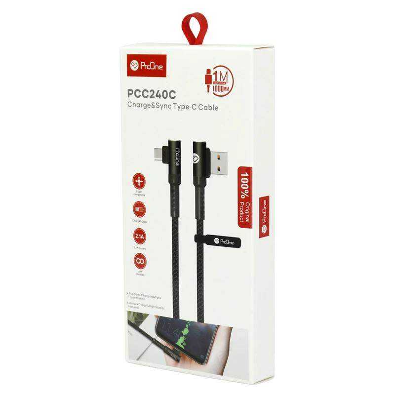 کابل تایپ سی 2.1 آمپر پرووان PCC240C دو سر L طول 1 متر