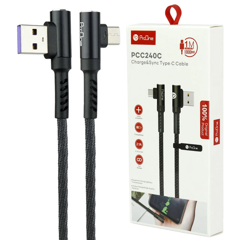 کابل تایپ سی 2.1 آمپر پرووان PCC240C دو سر L طول 1 متر