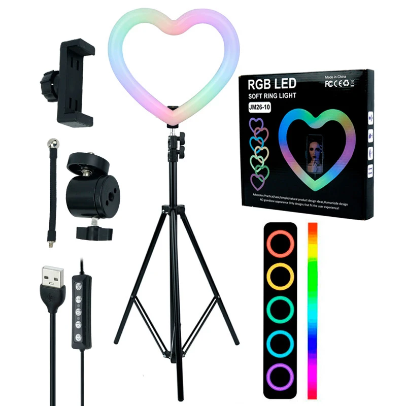 رینگ لایت پایه دار 10 اینچ RGB LED Soft Ring Light MJ26-10