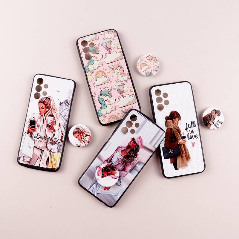 قاب فانتزی طرحدار دخترانه محافظ لنزدار + پاپ سوکت Samsung Galaxy A13 4G سری R