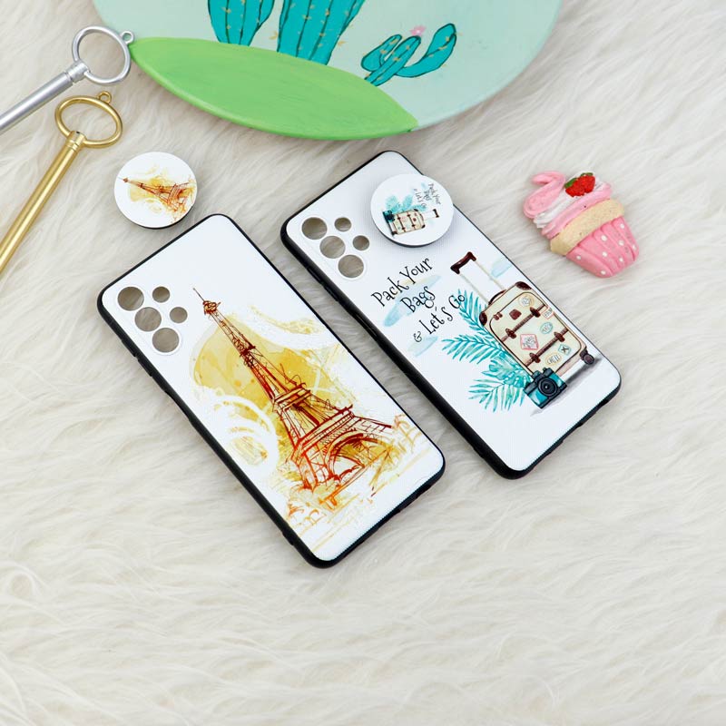 قاب فانتزی طرحدار دخترانه محافظ لنزدار + پاپ سوکت Samsung Galaxy A13 4G سری R
