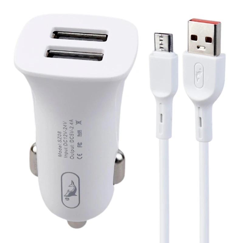 شارژر فندکی فست شارژ Sky Dolphin SZ08 2.4A 12W + کابل میکرو یو اس بی