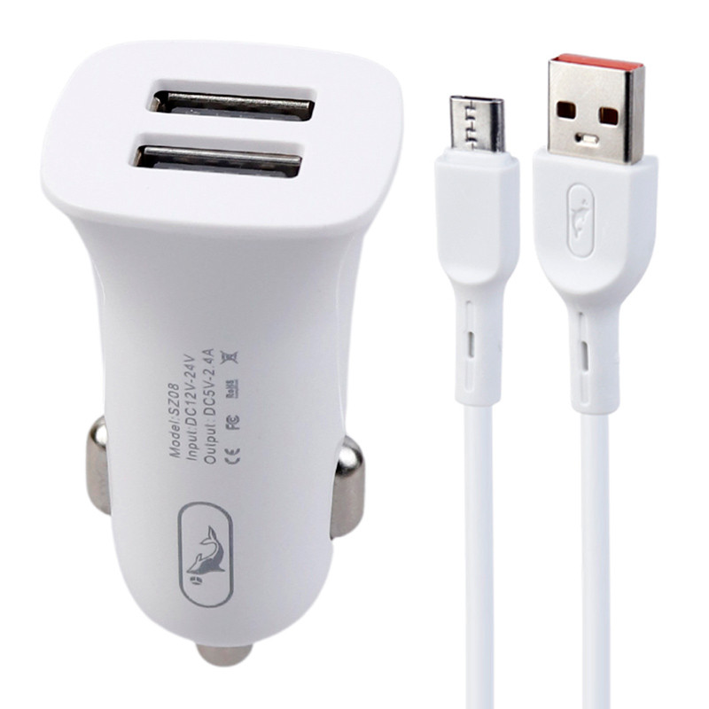شارژر فندکی فست شارژ Sky Dolphin SZ08 2.4A 12W + کابل میکرو یو اس بی