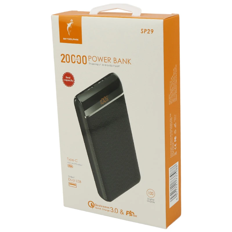 پاور بانک فست شارژ 20000 اسکای دلفین Sky Dolphin SP29 QC3.0 PD 18W