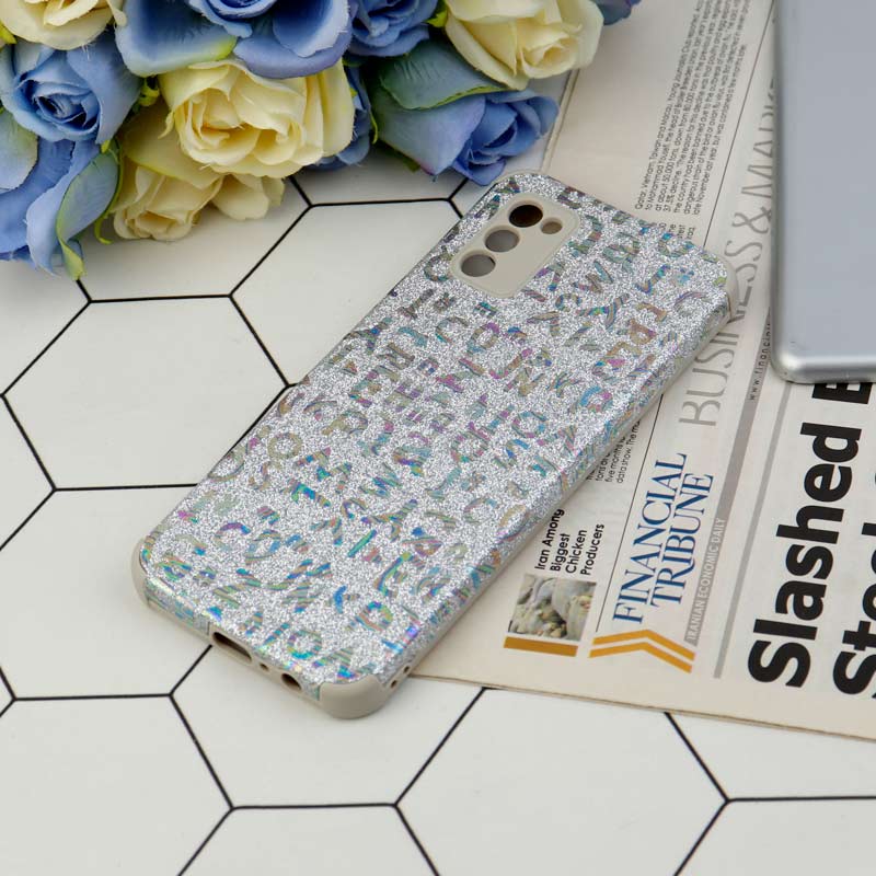 قاب شاینی سواروسکی محافظ لنزدار طرح لاتین Samsung Galaxy A02s