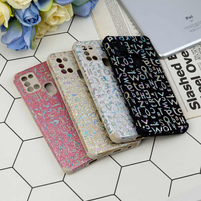 قاب شاینی سواروسکی محافظ لنزدار طرح لاتین Samsung Galaxy A21s