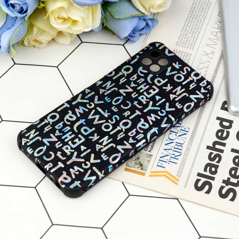 قاب شاینی سواروسکی محافظ لنزدار طرح لاتین Samsung Galaxy A22 5G